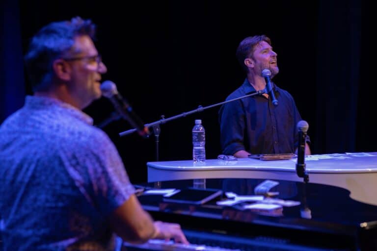 Adam and Adam with Black & White Dueling Pianos playing for the Brea Fest audience